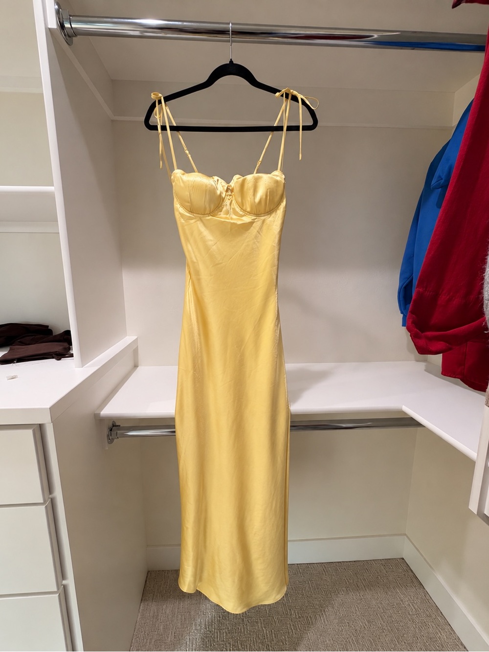 Yellow Satin Slip Dress with Tie Straps